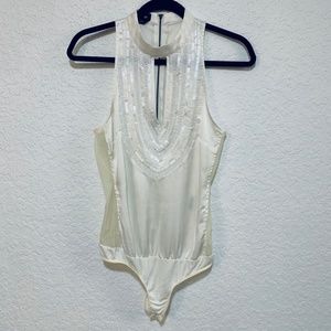 BeBe Silky Cream Embellished Bodysuit
